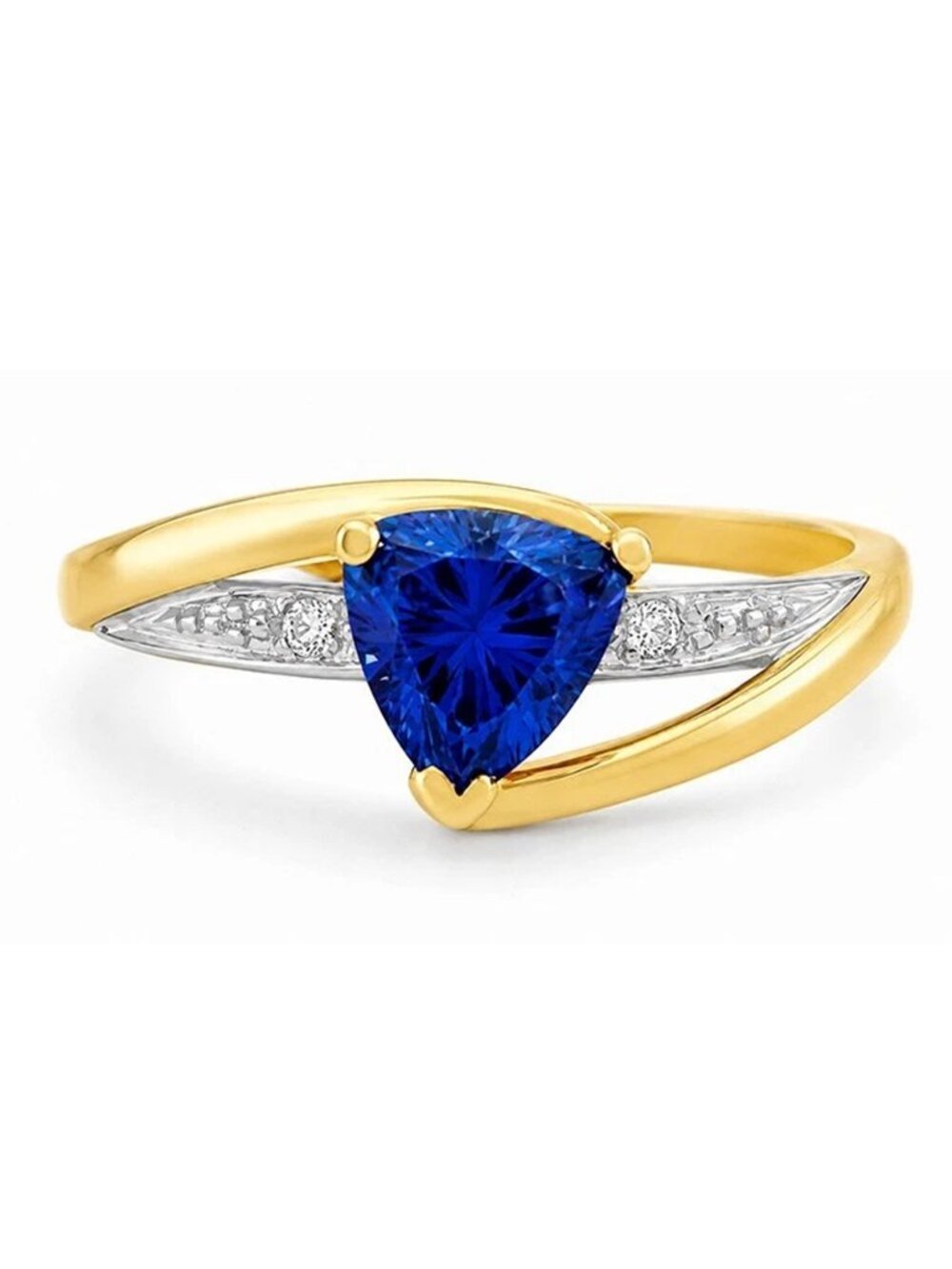 AAA Created Tanzanite 1.05 Carats & Diamonds 10k Yellow Gold Ring